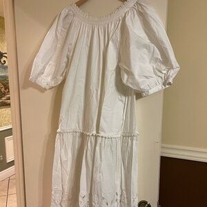 RHODE White Aderyn Eyelet Midi Dress